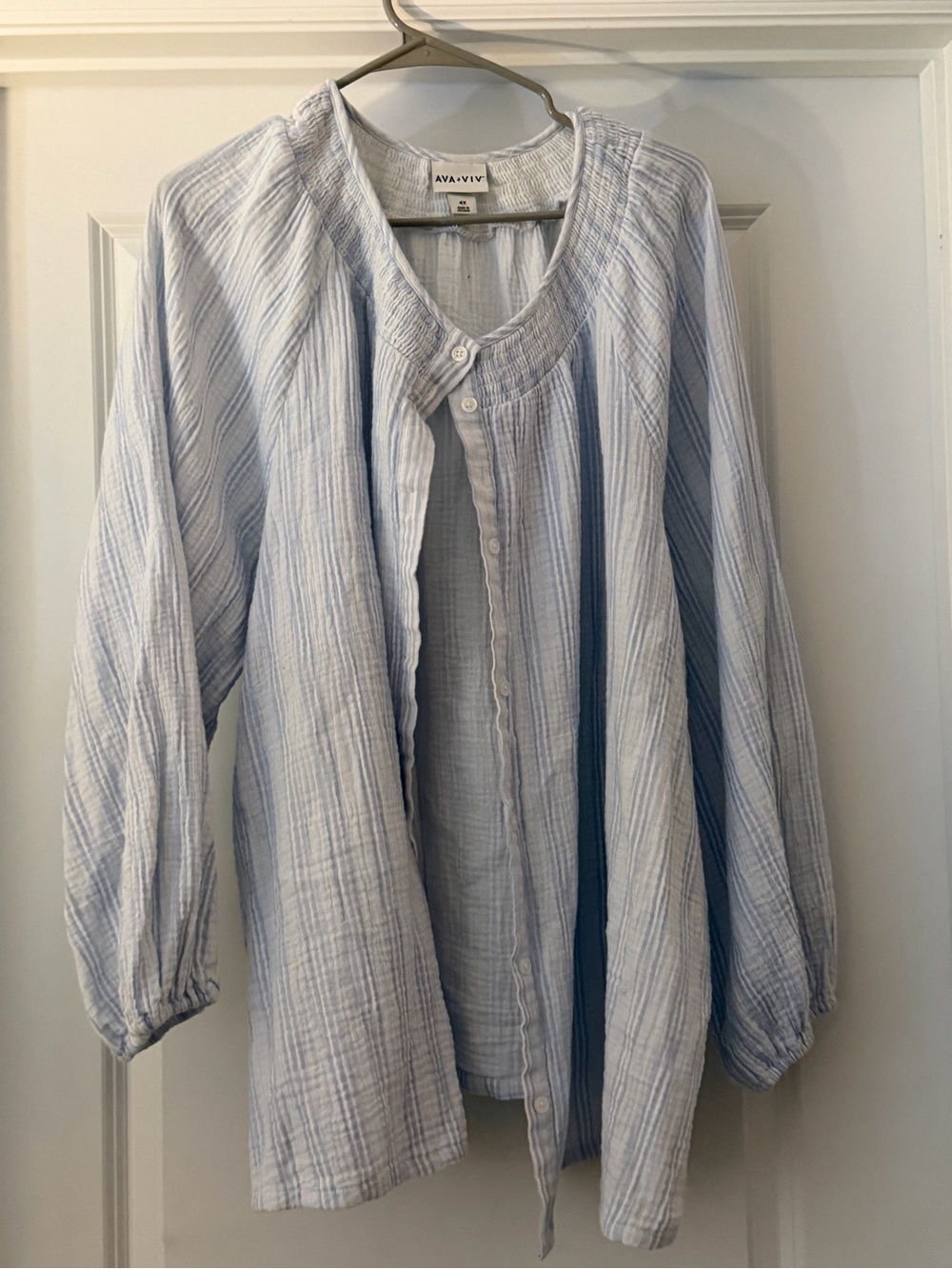 Ava & Viv Light Blue and White Striped Button Front Blouse